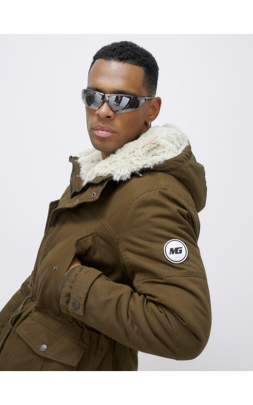 Мужская зимняя удлиненная парка с мехом, тёмно-коричневая в Тюмени