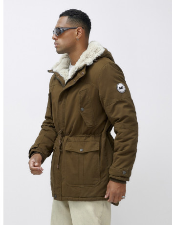 Мужская зимняя удлиненная парка с мехом, тёмно-коричневая в Тюмени