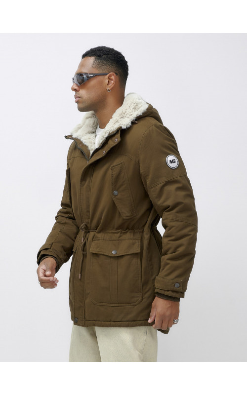 Мужская зимняя удлиненная парка с мехом, тёмно-коричневая в Тюмени