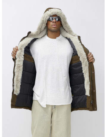 Мужская зимняя удлиненная парка с мехом, тёмно-коричневая в Тюмени