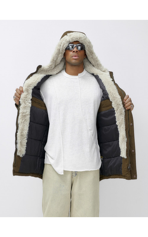 Мужская зимняя удлиненная парка с мехом, тёмно-коричневая в Тюмени