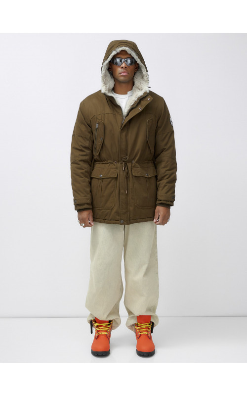 Мужская зимняя удлиненная парка с мехом, тёмно-коричневая в Тюмени