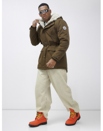 Мужская зимняя удлиненная парка с мехом, тёмно-коричневая в Тюмени