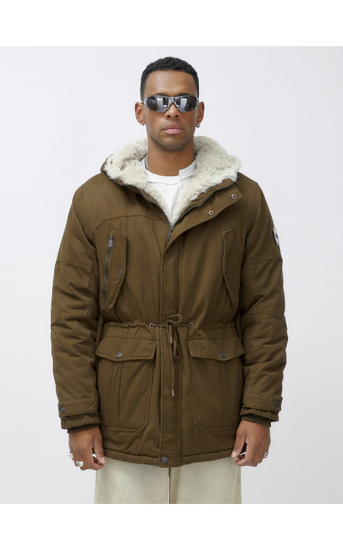 Мужская зимняя удлиненная парка с мехом, тёмно-коричневая в Тюмени