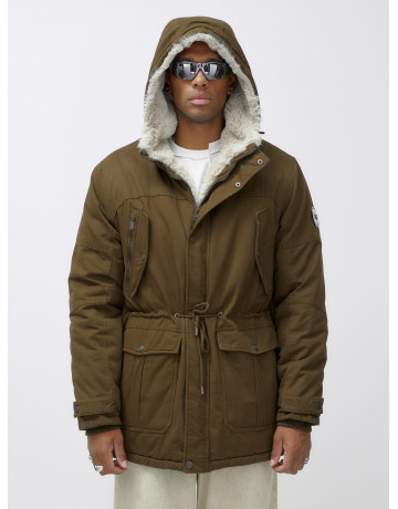 Мужская зимняя удлиненная парка с мехом, тёмно-коричневая в Тюмени