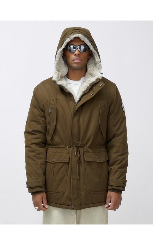 Мужская зимняя удлиненная парка с мехом, тёмно-коричневая в Тюмени