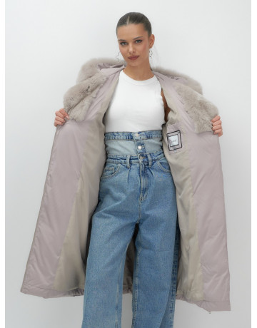 Пуховик премиум-класса с английским воротником из натурального меха кролика, зима 2025