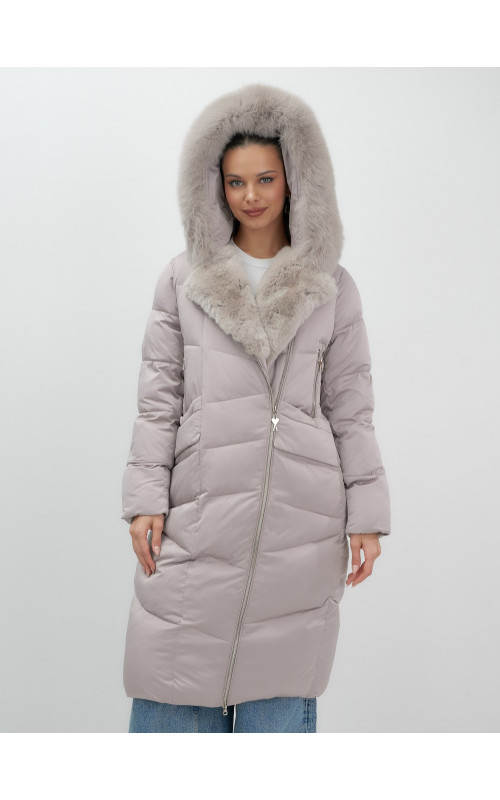 Пуховик премиум-класса с английским воротником из натурального меха кролика, зима 2025