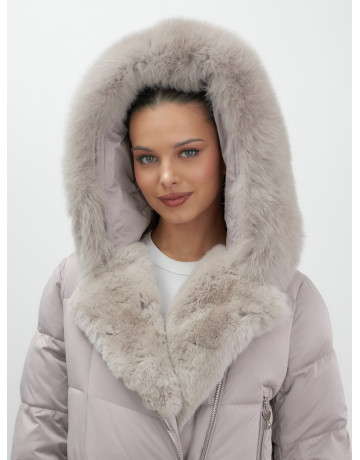 Пуховик премиум-класса с английским воротником из натурального меха кролика, зима 2025