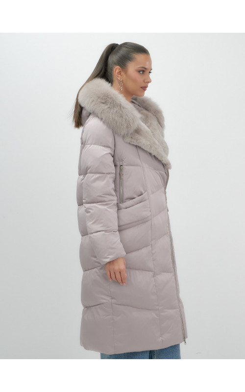 Пуховик премиум-класса с английским воротником из натурального меха кролика, зима 2025