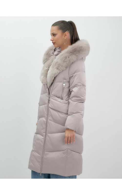 Пуховик премиум-класса с английским воротником из натурального меха кролика, зима 2025