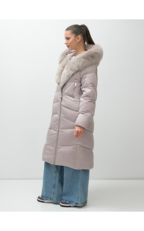 Пуховик премиум-класса с английским воротником из натурального меха кролика, зима 2025