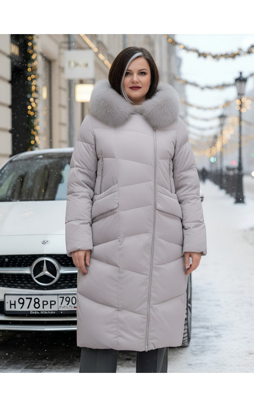 Пуховик премиум-класса с английским воротником из натурального меха кролика, зима 2025