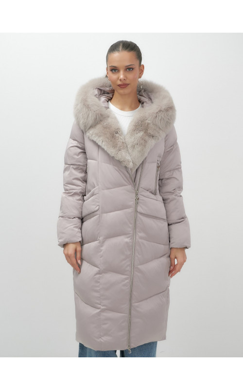 Пуховик премиум-класса с английским воротником из натурального меха кролика, зима 2025