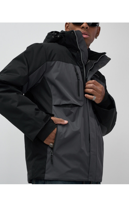 Мужская зимняя горнолыжная куртка, тёмно-серый, для спорта. в Тюмени