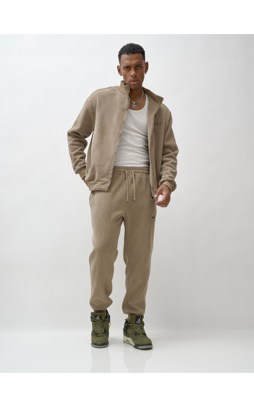 Мужской демисезонный спортивный костюм на флисе, бежевый, для спорта. в Тюмени