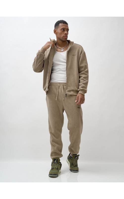 Мужской демисезонный спортивный костюм на флисе, бежевый, для спорта. в Тюмени