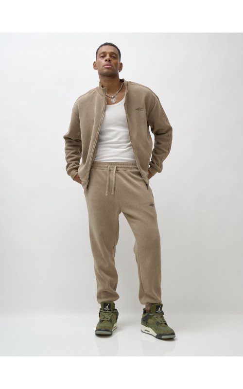 Мужской демисезонный спортивный костюм на флисе, бежевый, для спорта. в Тюмени