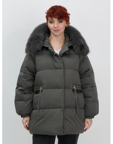 Пуховик с мехом песца, элегантный и стильный, для зимы 2025.