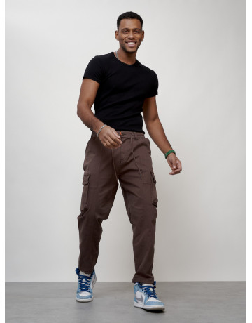 Мужские брюки карго с накладными карманами, коричневого цвета. в Тюмени