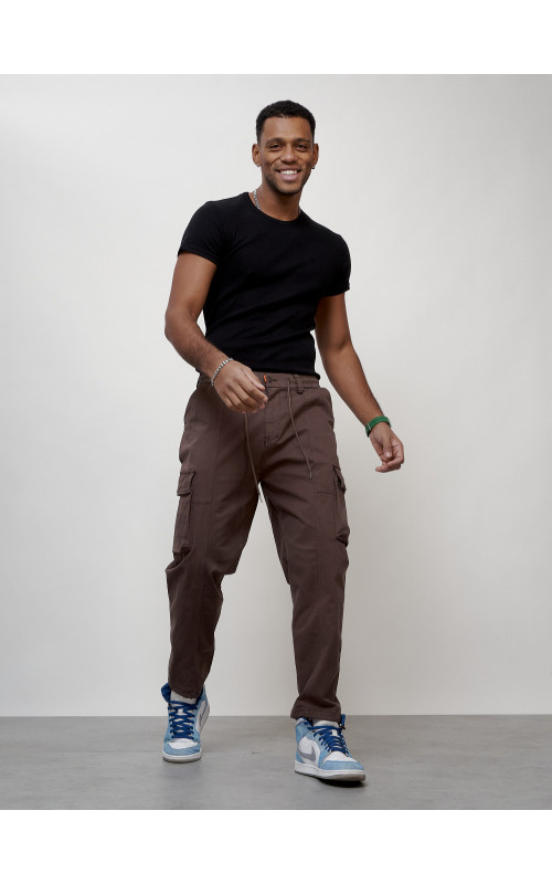 Мужские брюки карго с накладными карманами, коричневого цвета. в Тюмени