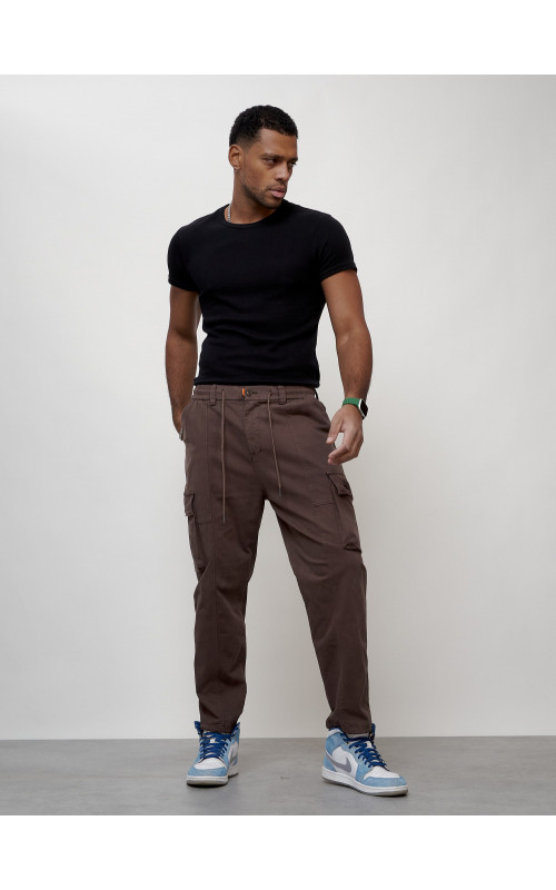 Мужские брюки карго с накладными карманами, коричневого цвета. в Тюмени