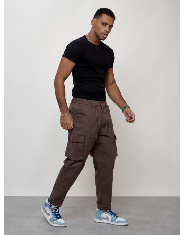 Мужские брюки карго с накладными карманами, коричневого цвета. в Тюмени
