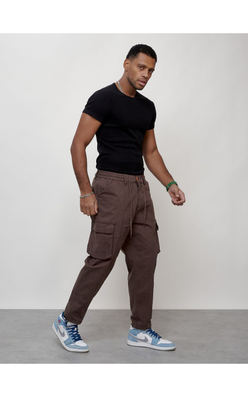 Мужские брюки карго с накладными карманами, коричневого цвета. в Тюмени