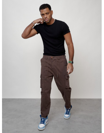 Мужские брюки карго с накладными карманами, коричневого цвета. в Тюмени