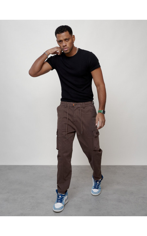 Мужские брюки карго с накладными карманами, коричневого цвета. в Тюмени