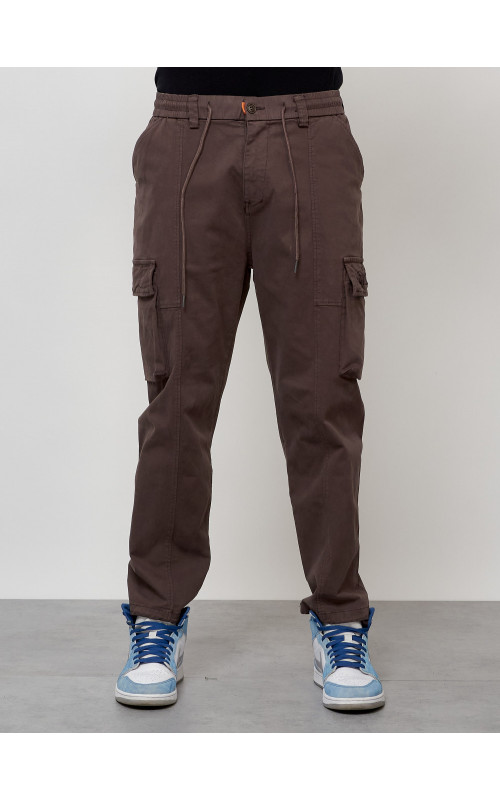 Мужские брюки карго с накладными карманами, коричневого цвета. в Тюмени