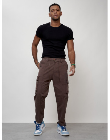Мужские брюки карго с накладными карманами, коричневого цвета. в Тюмени