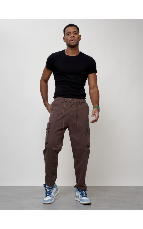 Мужские брюки карго с накладными карманами, коричневого цвета. в Тюмени