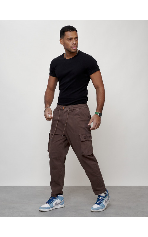 Мужские брюки карго с накладными карманами, коричневого цвета. в Тюмени