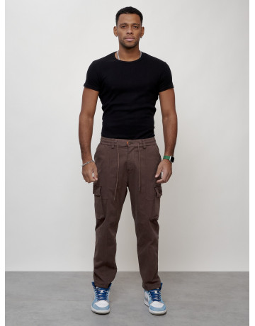 Мужские брюки карго с накладными карманами, коричневого цвета. в Тюмени