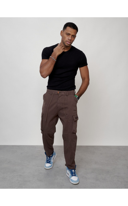 Мужские брюки карго с накладными карманами, коричневого цвета. в Тюмени