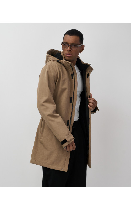 Мужская спортивная парка с капюшоном softshell, бежевый, для активного отдыха в Тюмени