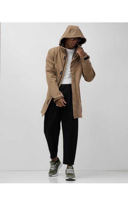 Мужская спортивная парка с капюшоном softshell, бежевый, для активного отдыха в Тюмени