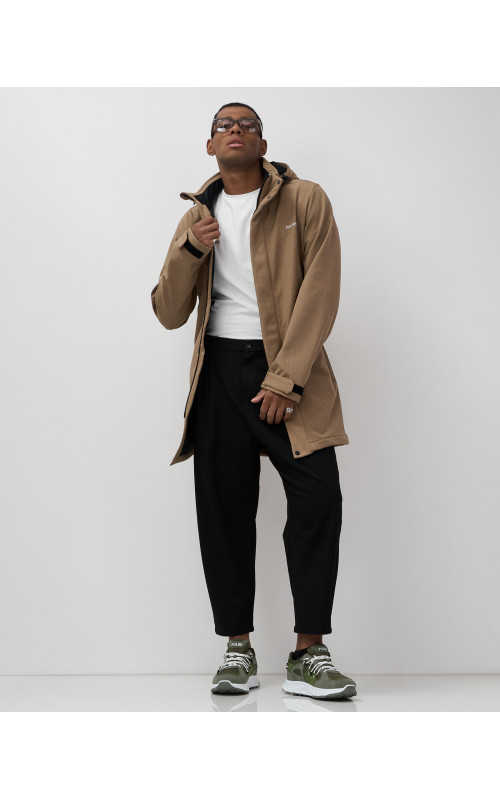 Мужская спортивная парка с капюшоном softshell, бежевый, для активного отдыха в Тюмени