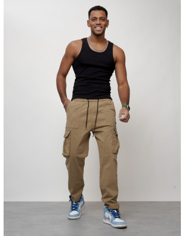 Мужские брюки карго с накладными карманами, бежевые в Тюмени