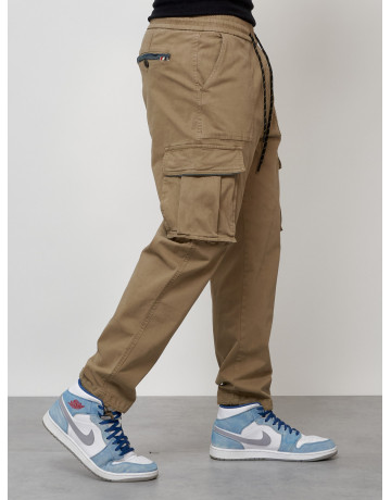 Мужские брюки карго с накладными карманами, бежевые в Тюмени