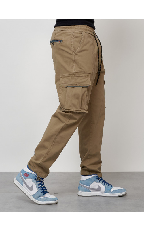 Мужские брюки карго с накладными карманами, бежевые в Тюмени