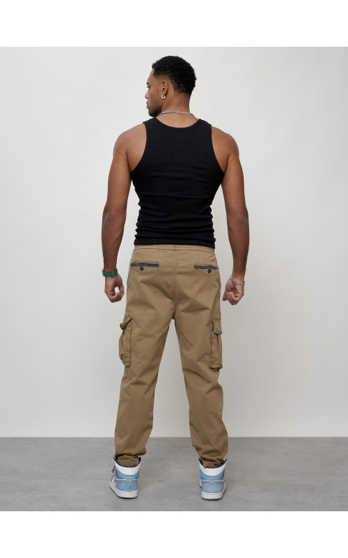 Мужские брюки карго с накладными карманами, бежевые в Тюмени