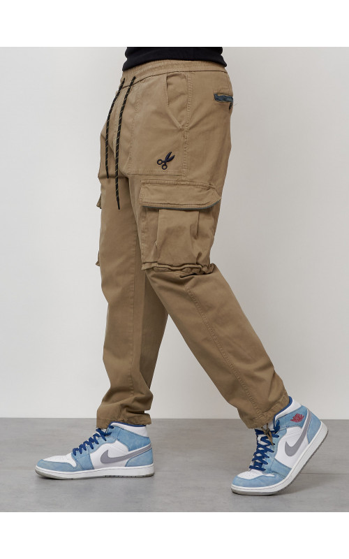 Мужские брюки карго с накладными карманами, бежевые в Тюмени