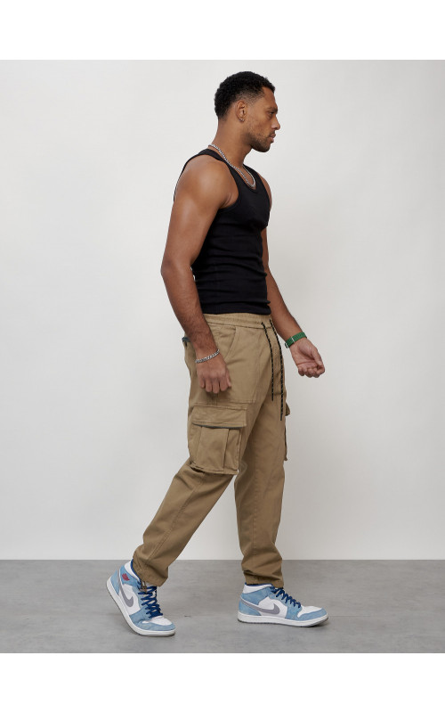 Мужские брюки карго с накладными карманами, бежевые в Тюмени