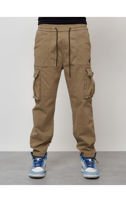Мужские брюки карго с накладными карманами, бежевые в Тюмени