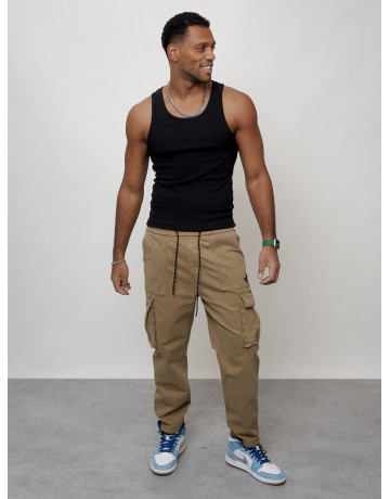 Мужские брюки карго с накладными карманами, бежевые в Тюмени