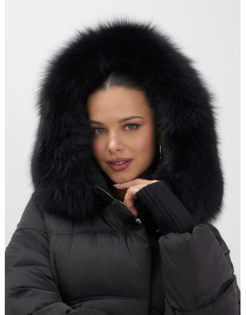 Женский зимний пуховик с мехом и капюшоном, чёрный. в Тюмени