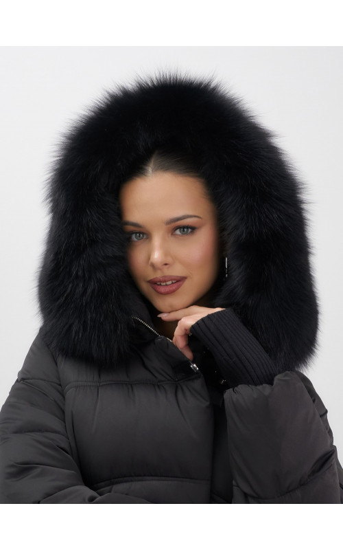 Женский зимний пуховик с мехом и капюшоном, чёрный. в Тюмени