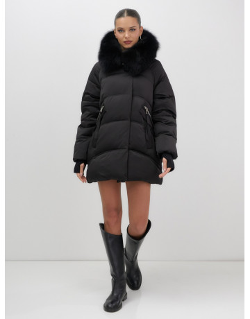 Женский зимний пуховик с мехом и капюшоном, чёрный. в Тюмени